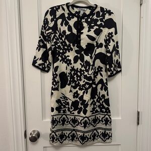 Chloé black and white 100% silk abstract print midi dress XS
